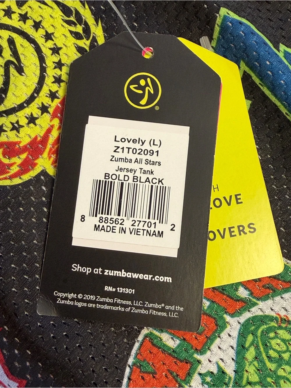 Zumba Fitness Black Mesh Jersey Tank with Neon Patch Graphics - Picture 3 of 5
